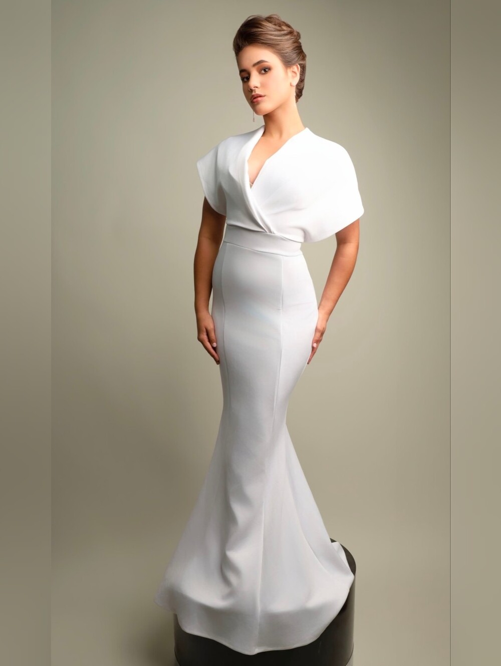 Sleek White V-Neck Maxi Gown